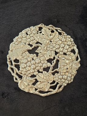 Arthur Court Silver Grape Motif Round Trivets - Pair